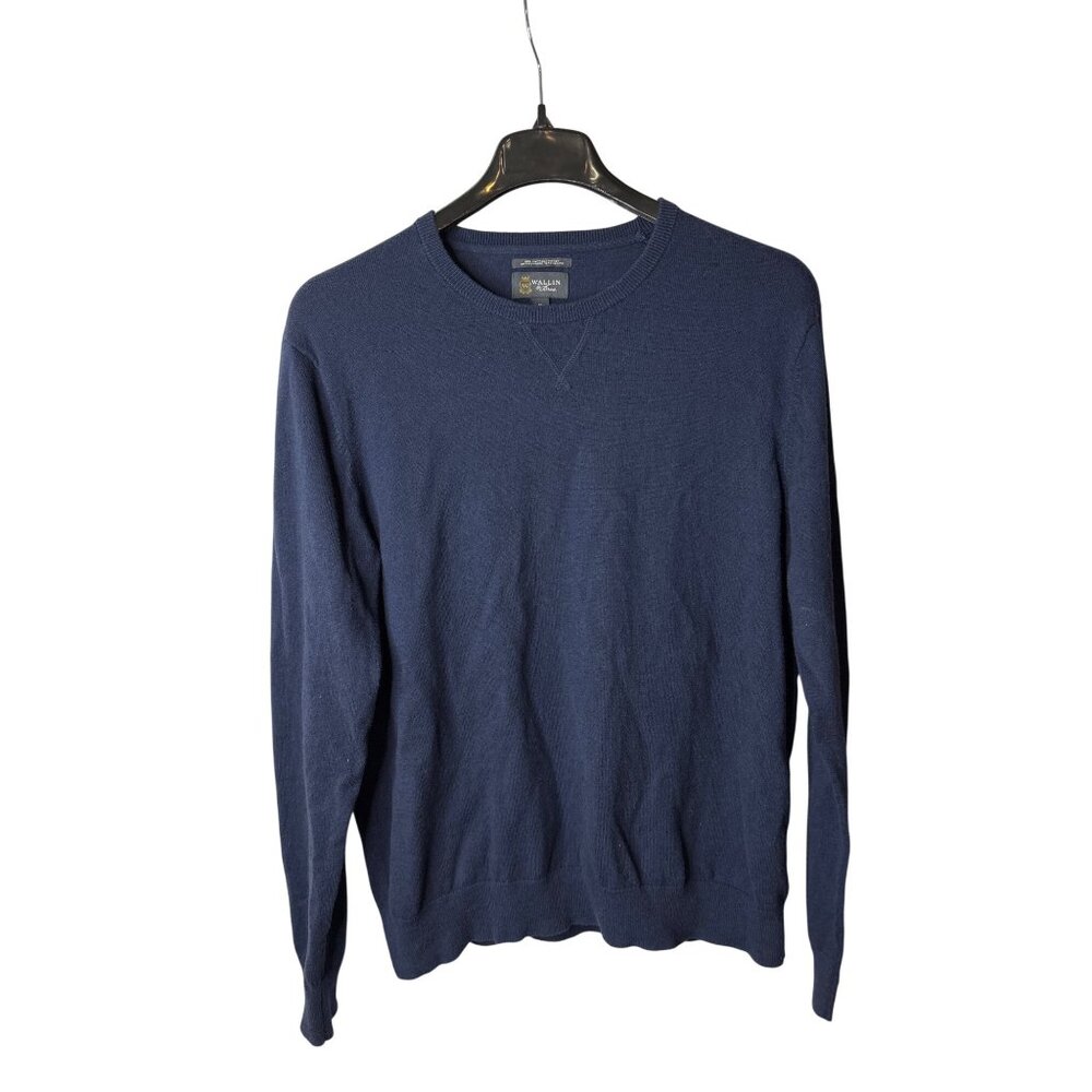 Wallin & Bros Mens Sweater Size XL Crew Neck Blue Cotton Cashmere